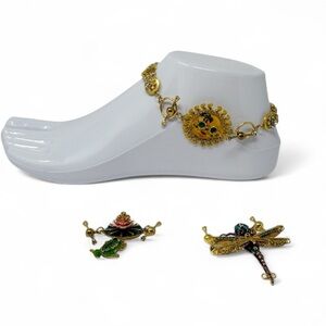 Lunch at the Ritz Anklet with Sun, Dragonfly, and Frog Lily Pad Charms